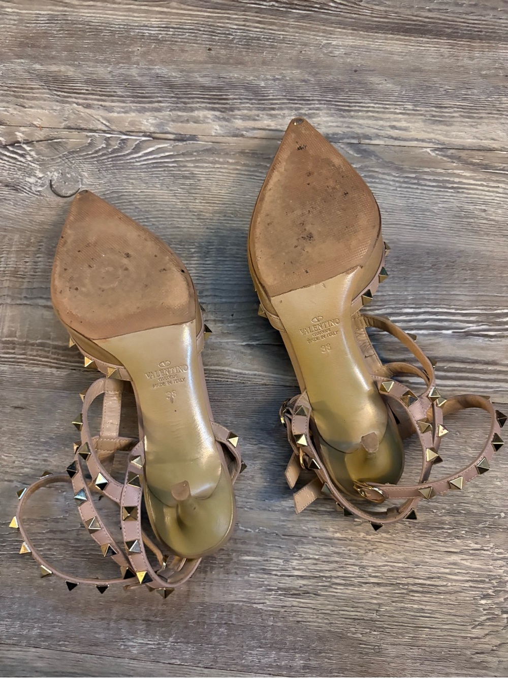 Valentino Blush Nude Rockstud Strappy Pointed Heels